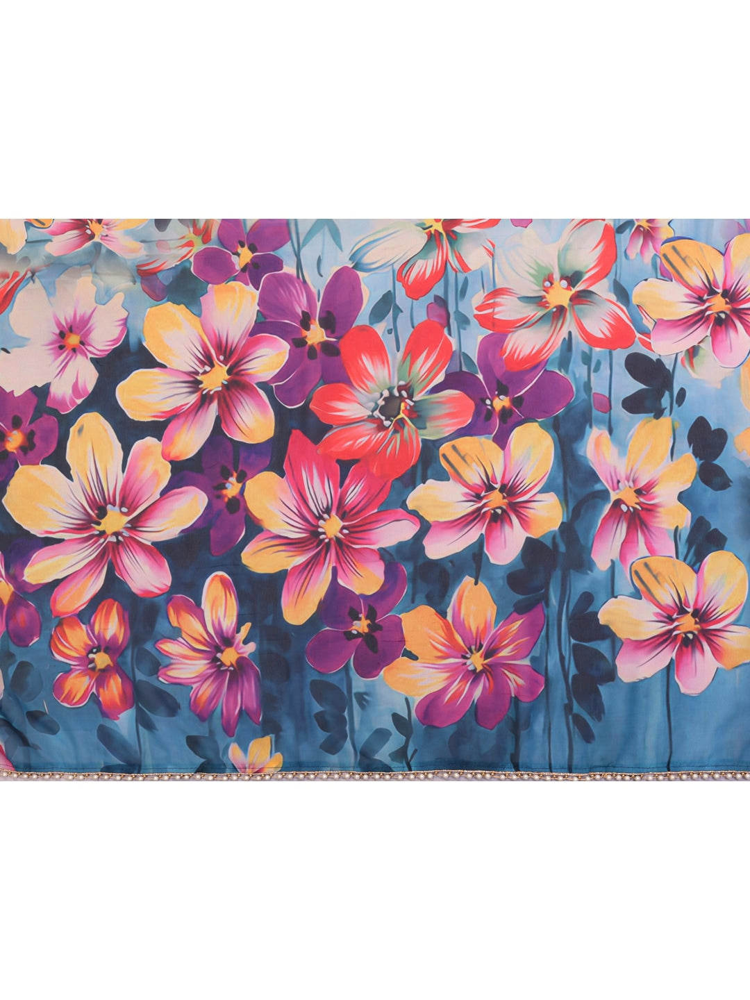 Peachmode Ivory Multicolor Floral Digital Print Georgette Saree - Image 3