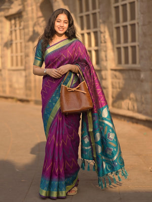 Peachmode Purple Soft Silk Woven Saree - Image 1