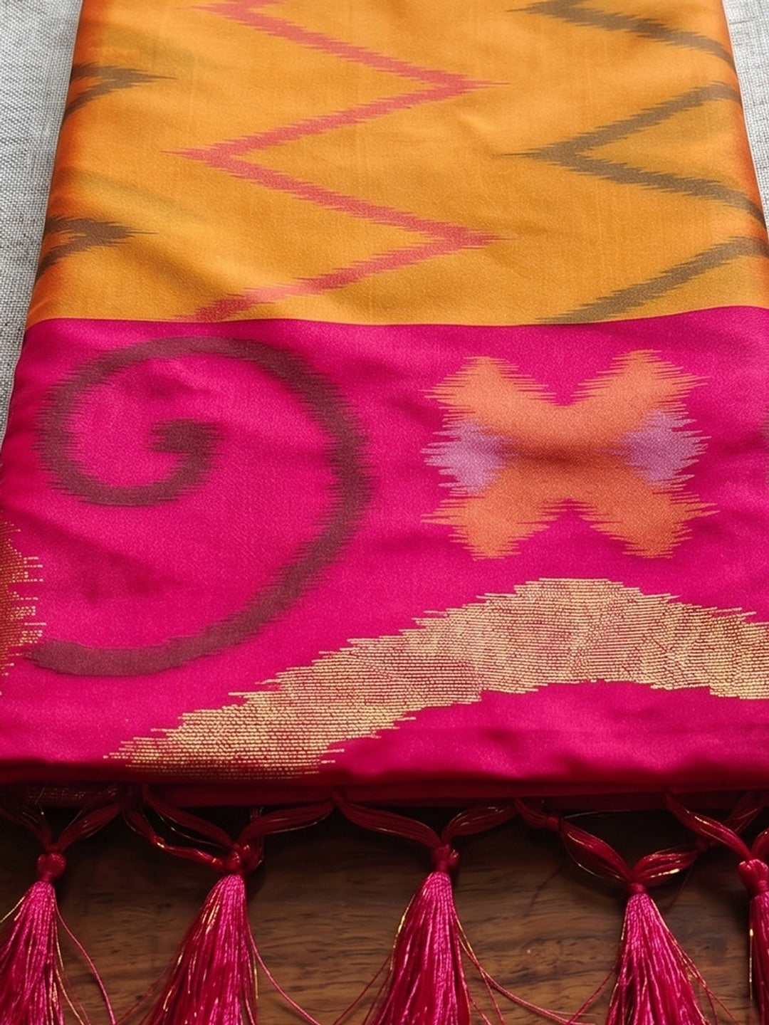Peachmode Mustard Soft Silk Woven Saree - Image 5