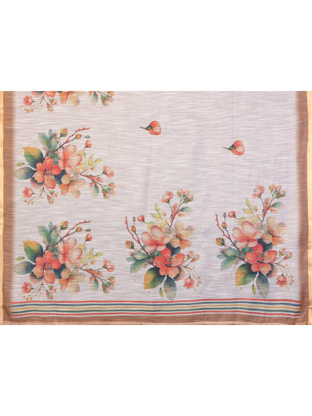 Peachmode Offwhite Floral Digital Print Linen Saree - Image 5