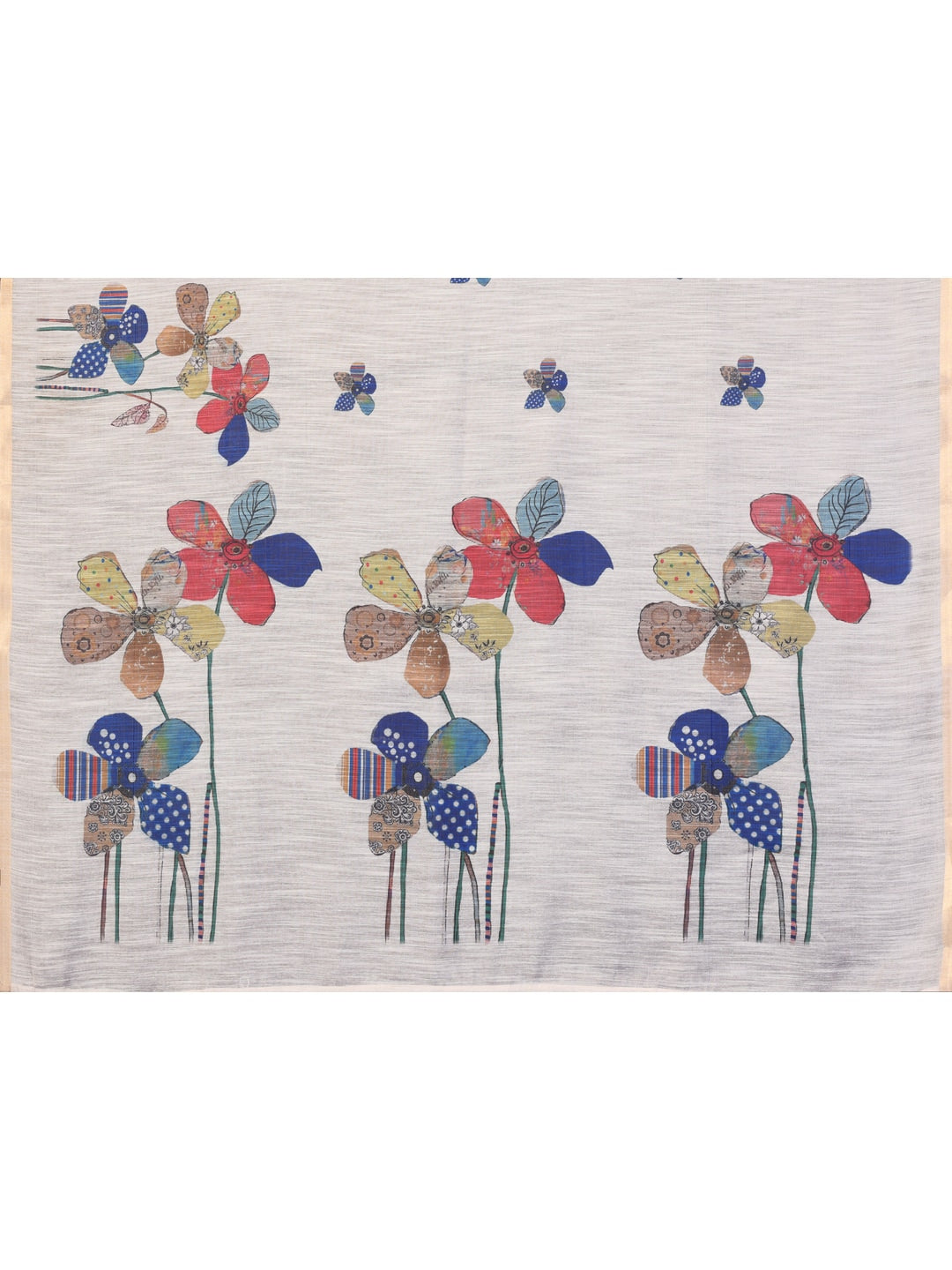 Peachmode White Floral Digital Print Linen Saree - Image 5
