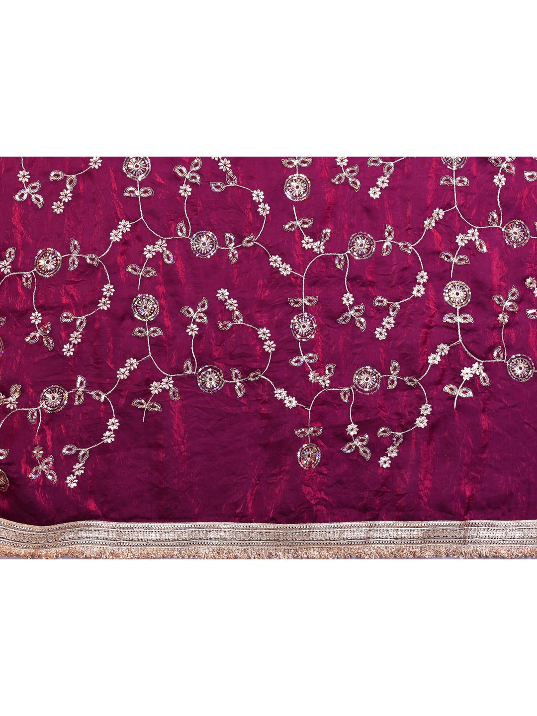 Peachmode Purple Embroidered Satin Saree - Image 5