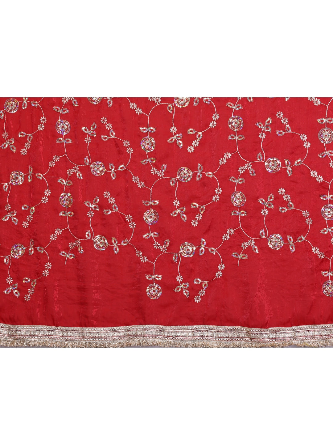 Peachmode Red Embroidered Satin Saree - Image 5