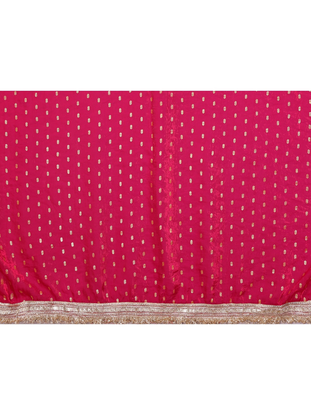 Peachmode Pink Foil Work Satin Saree - Image 5