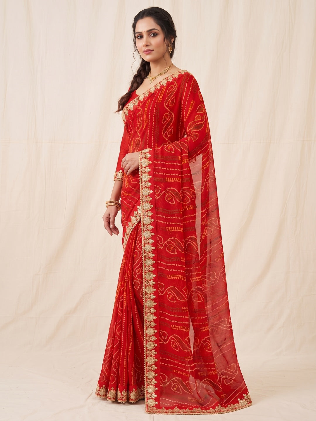 Peachmode Red Georgette Saree - Image 3