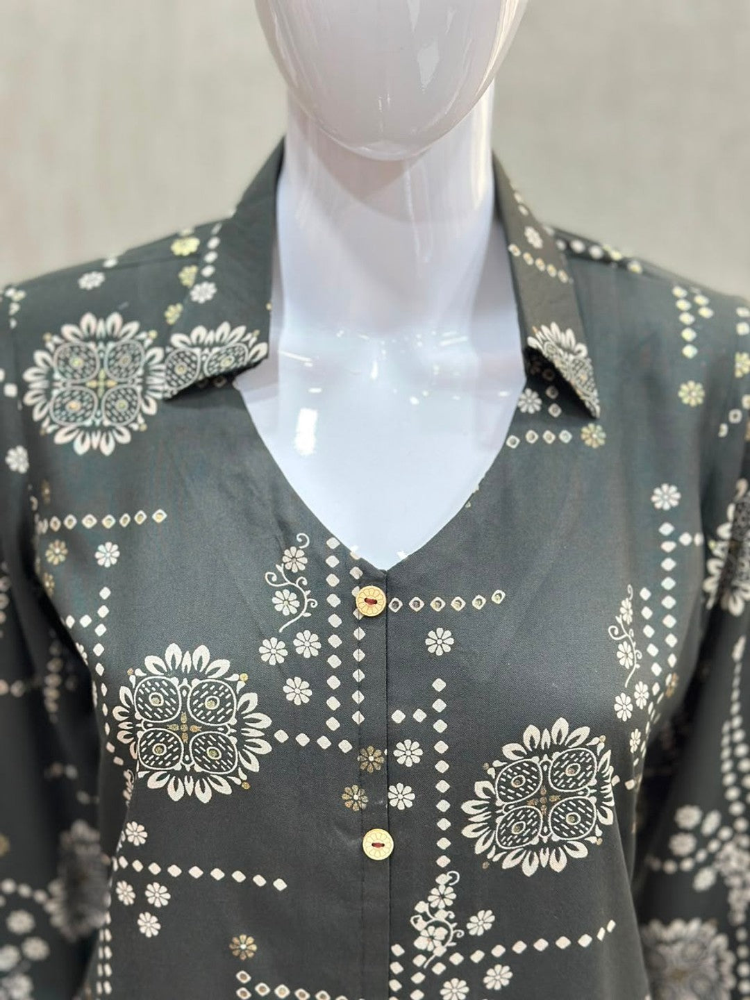 Dark Grey Rayon Printed Shirt - Image 2