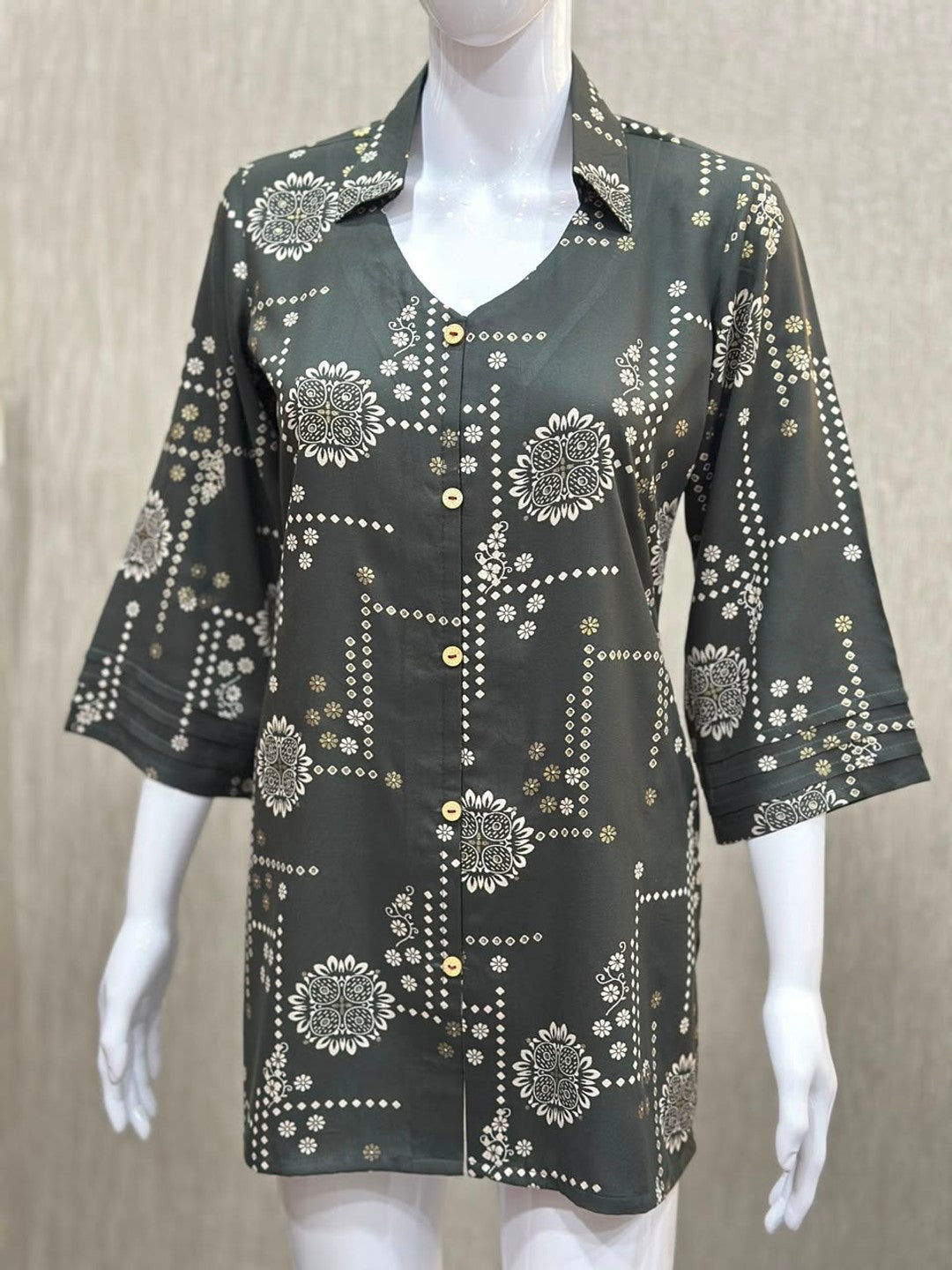 Dark Grey Rayon Printed Shirt - Image 4