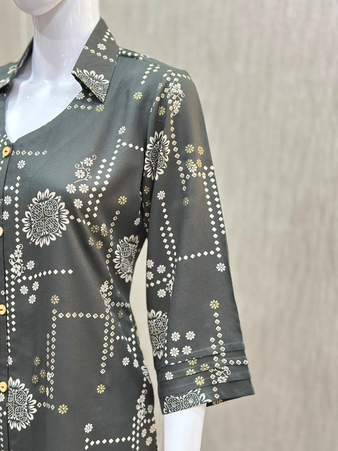 Dark Grey Rayon Printed Shirt - Image 3