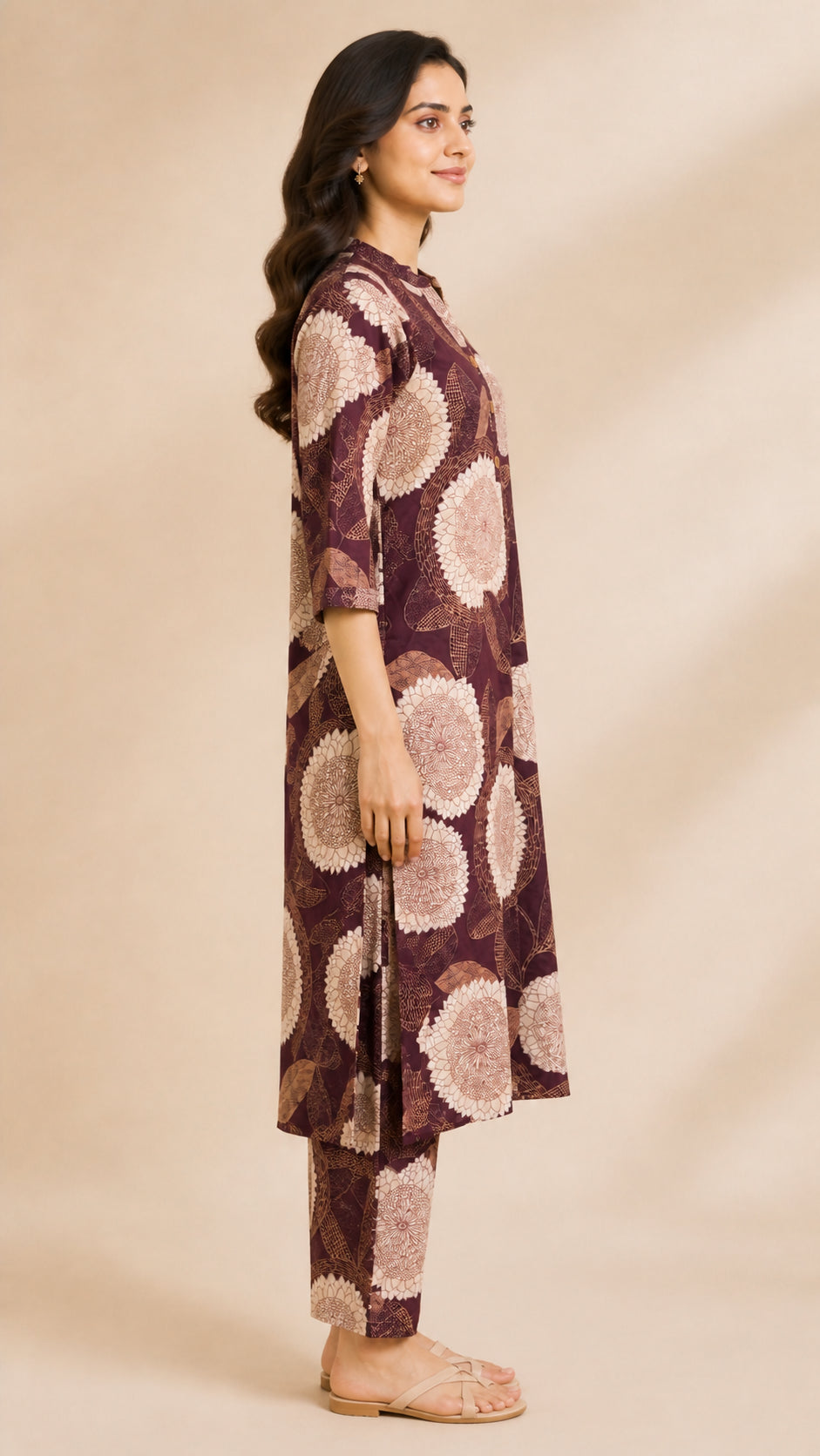 Peachmode Wine Rayon Floral Printed Co-ord Set - Image 3
