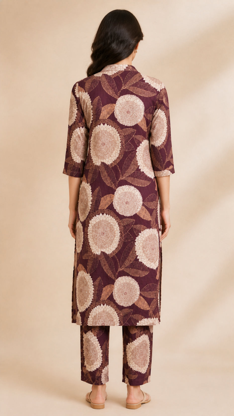 Peachmode Wine Rayon Floral Printed Co-ord Set - Image 4