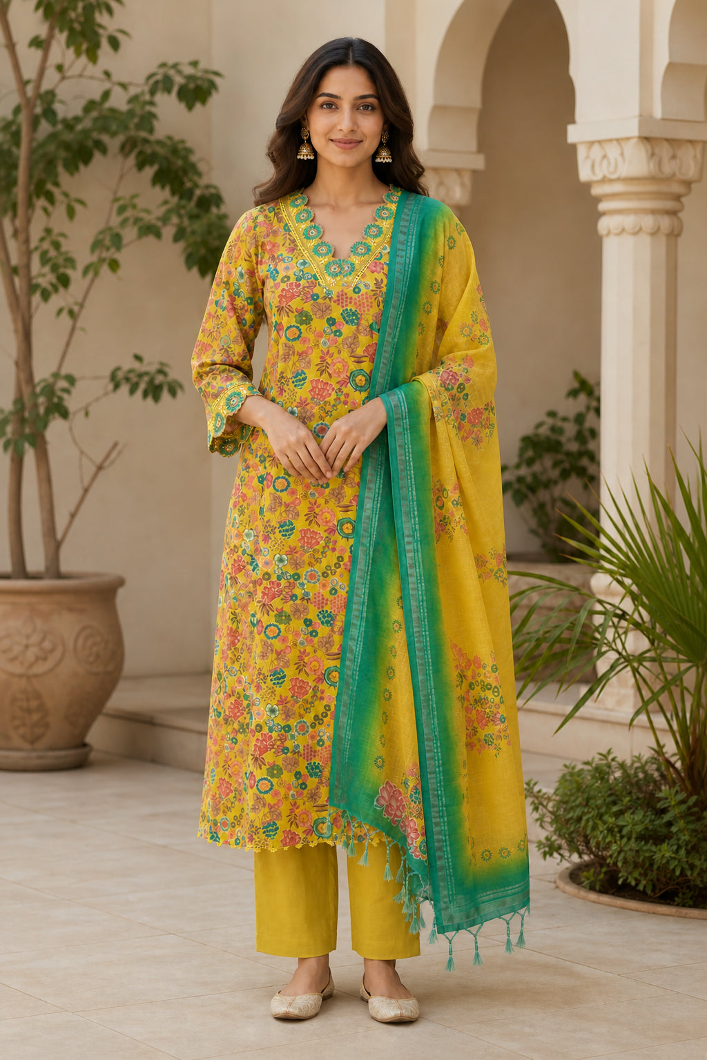 Peachmode Pista Green Viscose Floral Printed Embroidered Salwar Suit - Image 2
