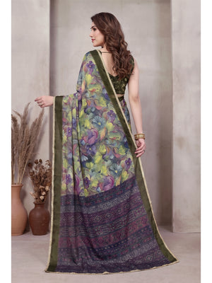 Peachmode Olive Floral Printed Georgette Saree - Image 2
