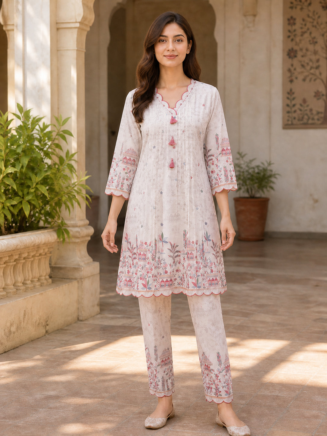 Peachmode Pink Muslin Floral Printed Co-ord Set - Image 2