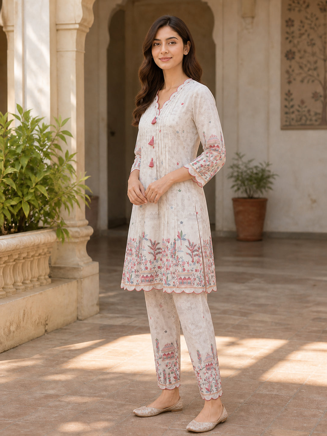 Peachmode Pink Muslin Floral Printed Co-ord Set - Image 3