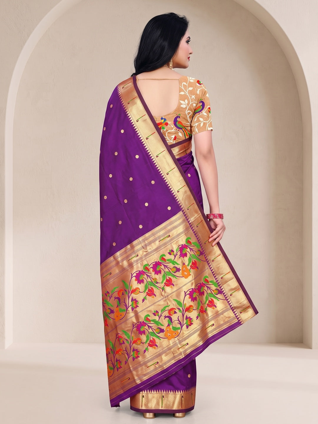 Peachmode Purple Pure Silk Peacock Woven Saree - Image 5