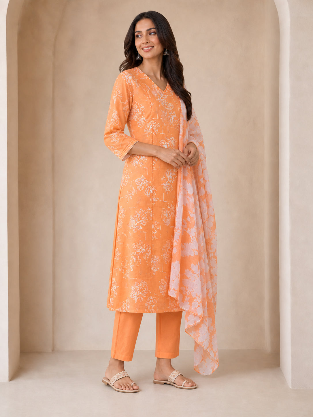 Peachmode Peach Pure Cotton Floral Printed Salwar Suit - Image 3