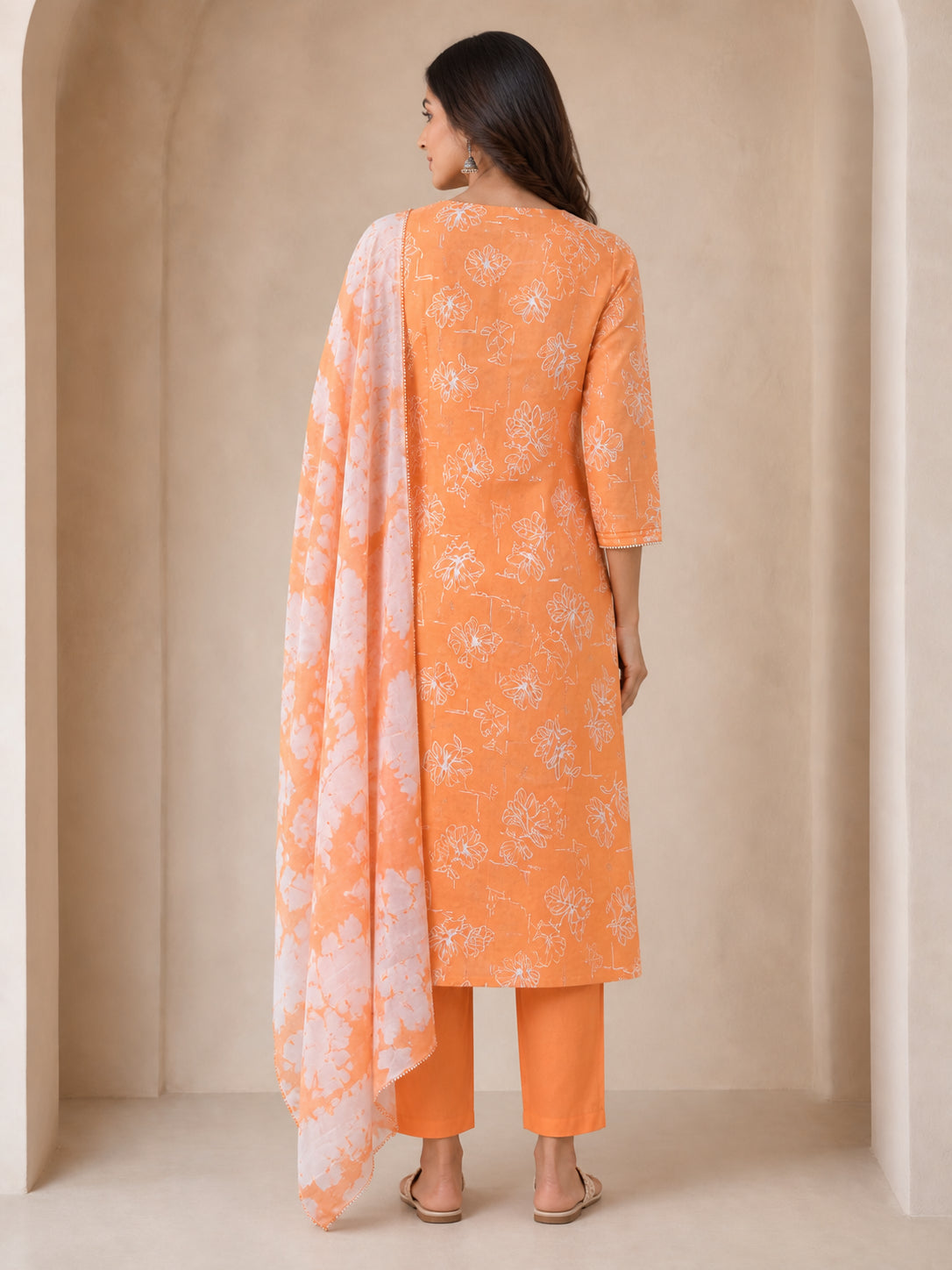 Peachmode Peach Pure Cotton Floral Printed Salwar Suit - Image 4