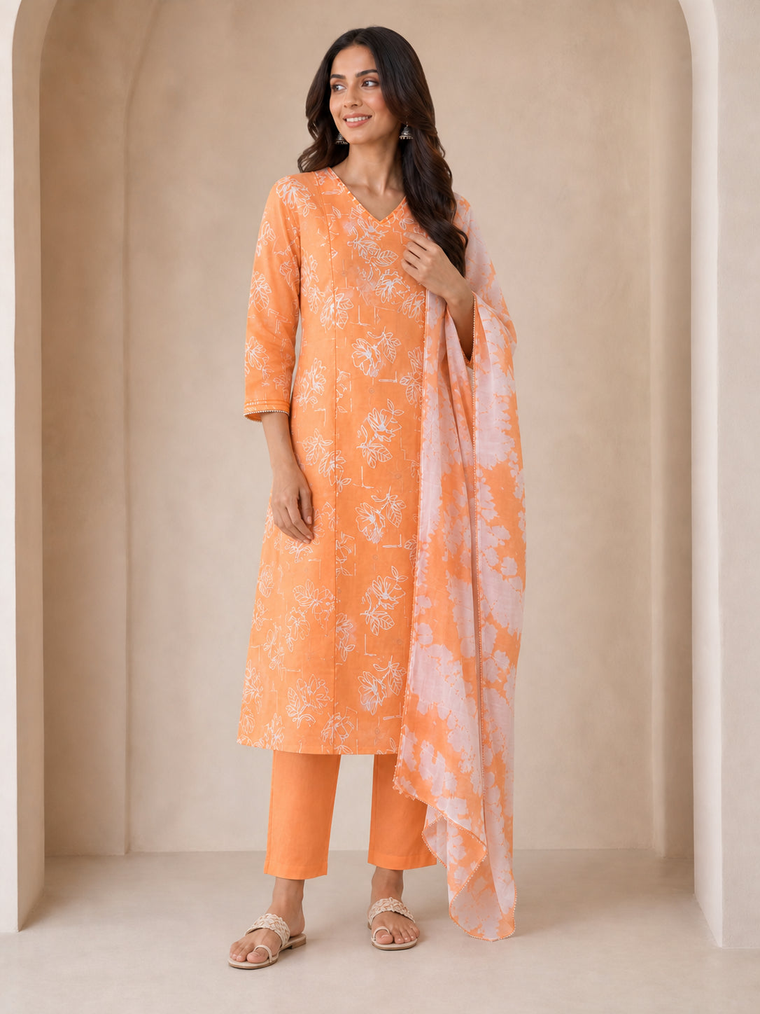 Peachmode Peach Pure Cotton Floral Printed Salwar Suit - Image 5