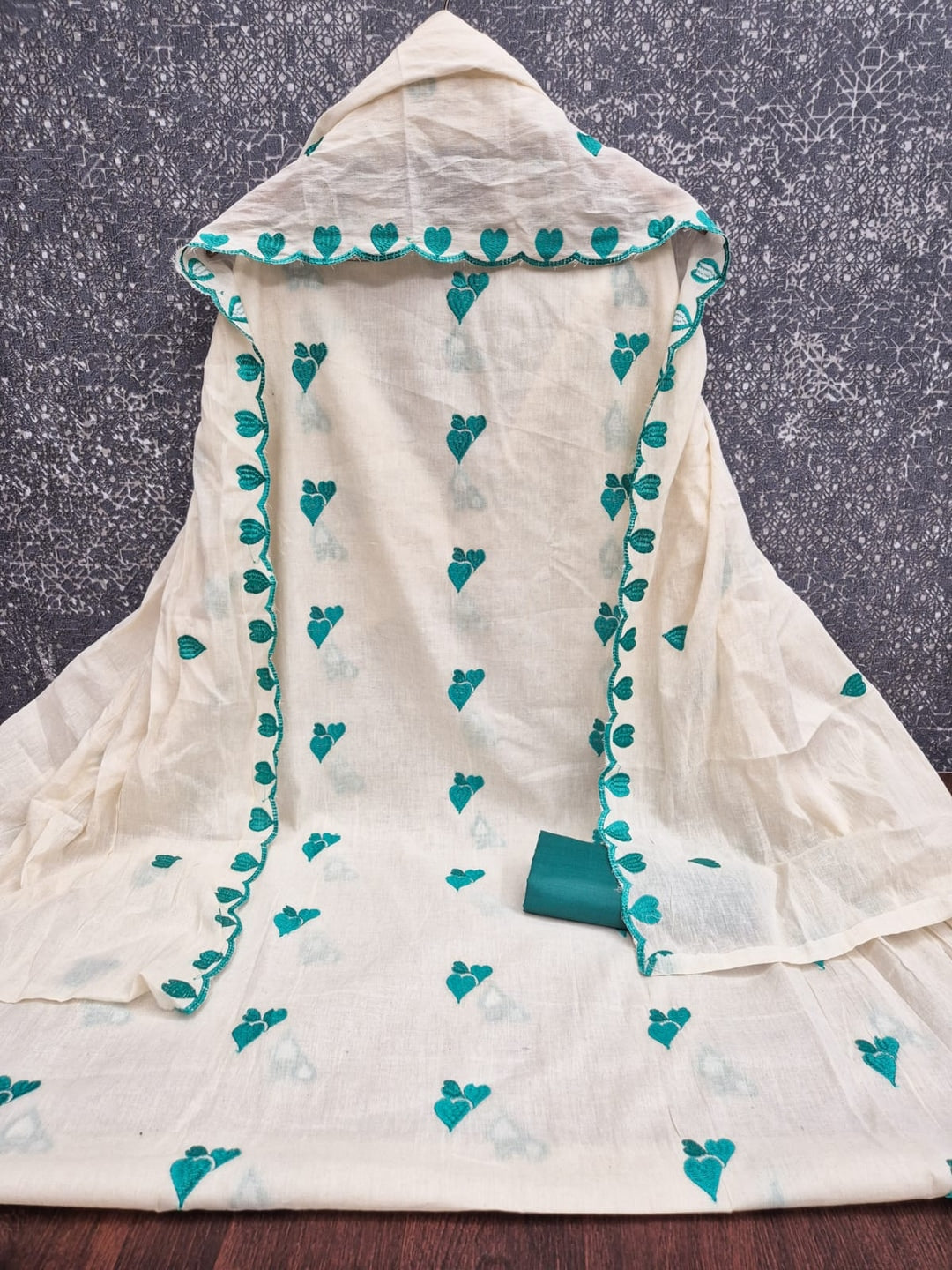 Peachmode Rama Green Embroidered Cotton Dress Material - Image 5