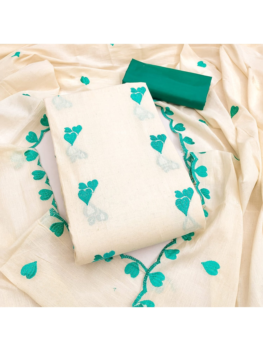 Peachmode Rama Green Embroidered Cotton Dress Material - Image 1