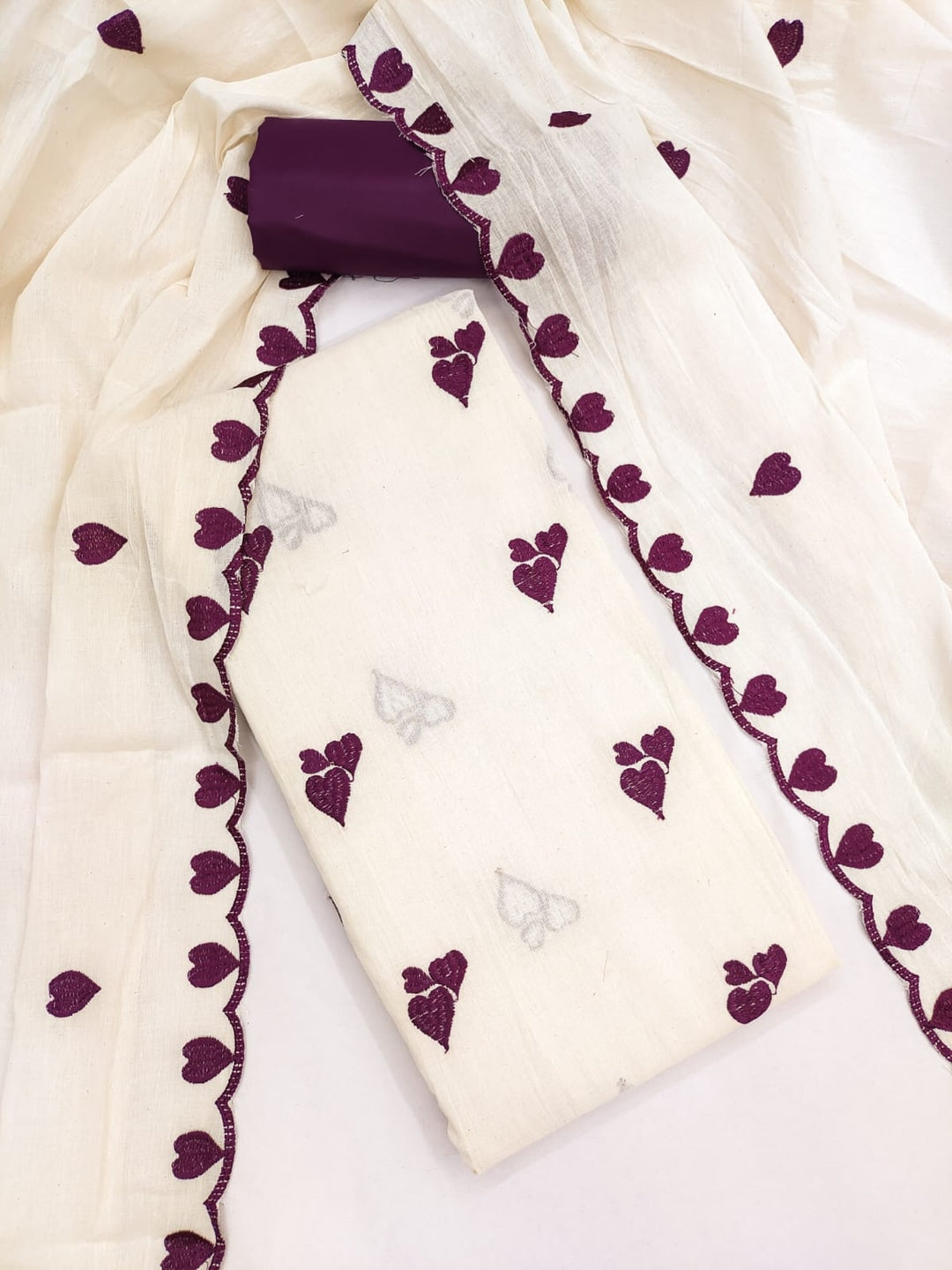 Peachmode Wine Embroidered Cotton Dress Material - Image 4