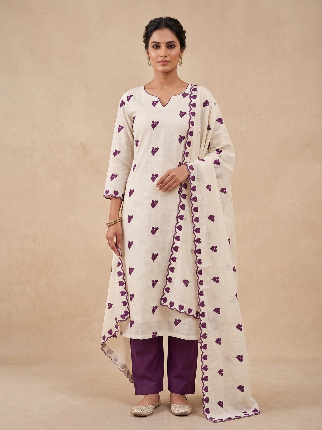 Peachmode Wine Embroidered Cotton Dress Material - Image 2