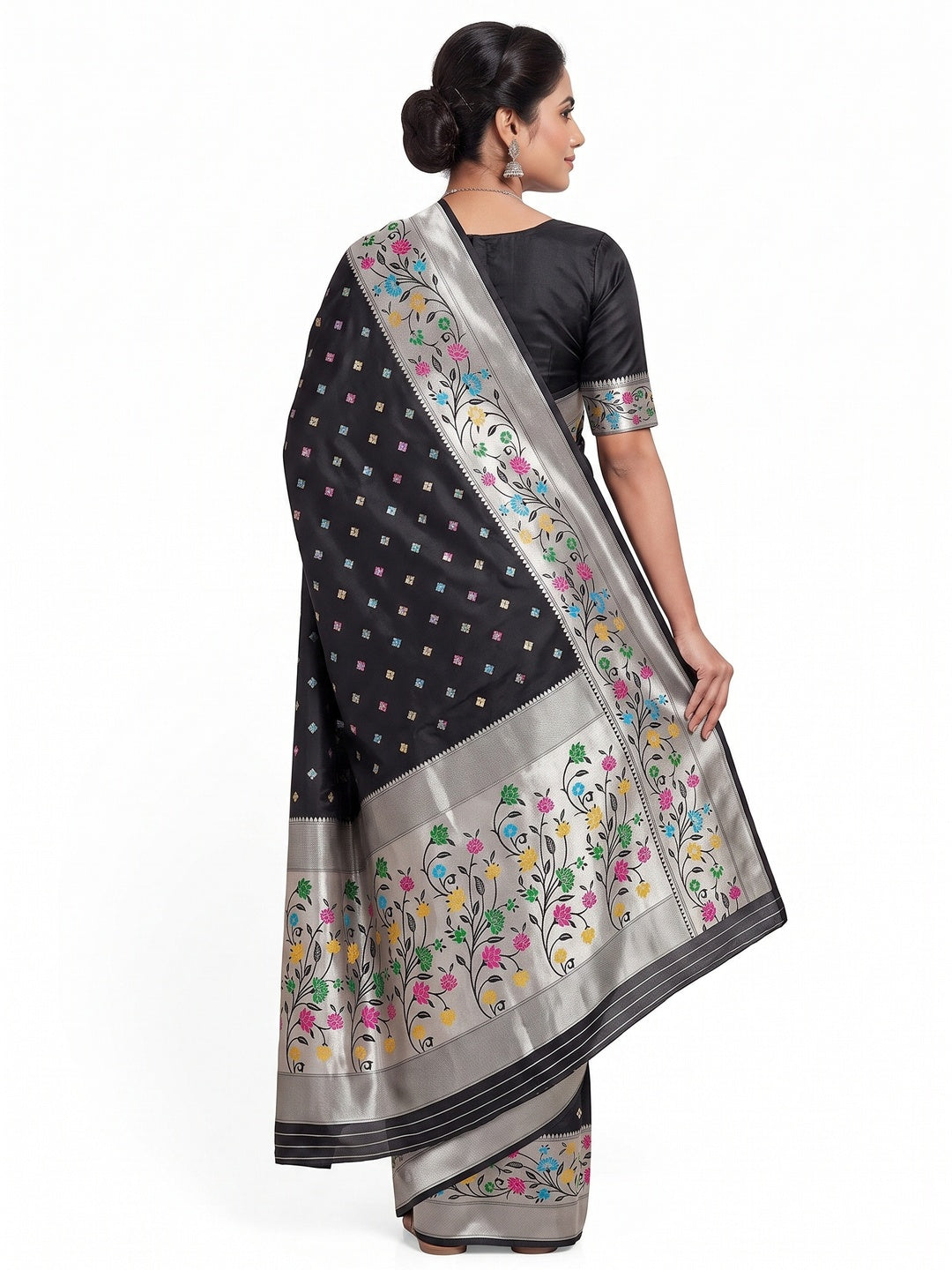 Festive Banarasi Silk Paithani Saree in Black Enhanced with Zari Weaving - Image 2