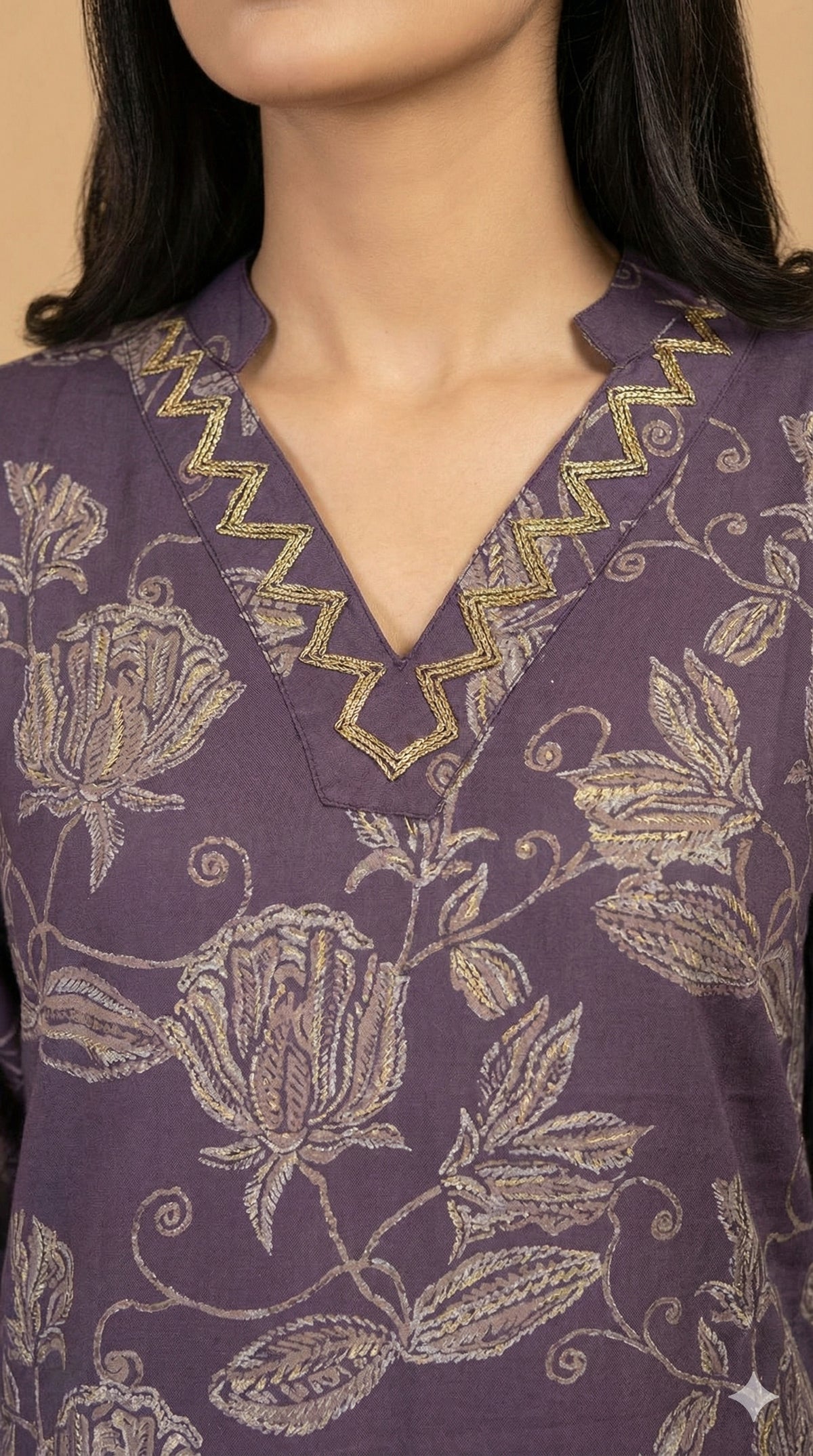 Dark Lavender Viscose Straight-Cut Salwar Suit Adorned with Graceful Floral Prints - Image 1