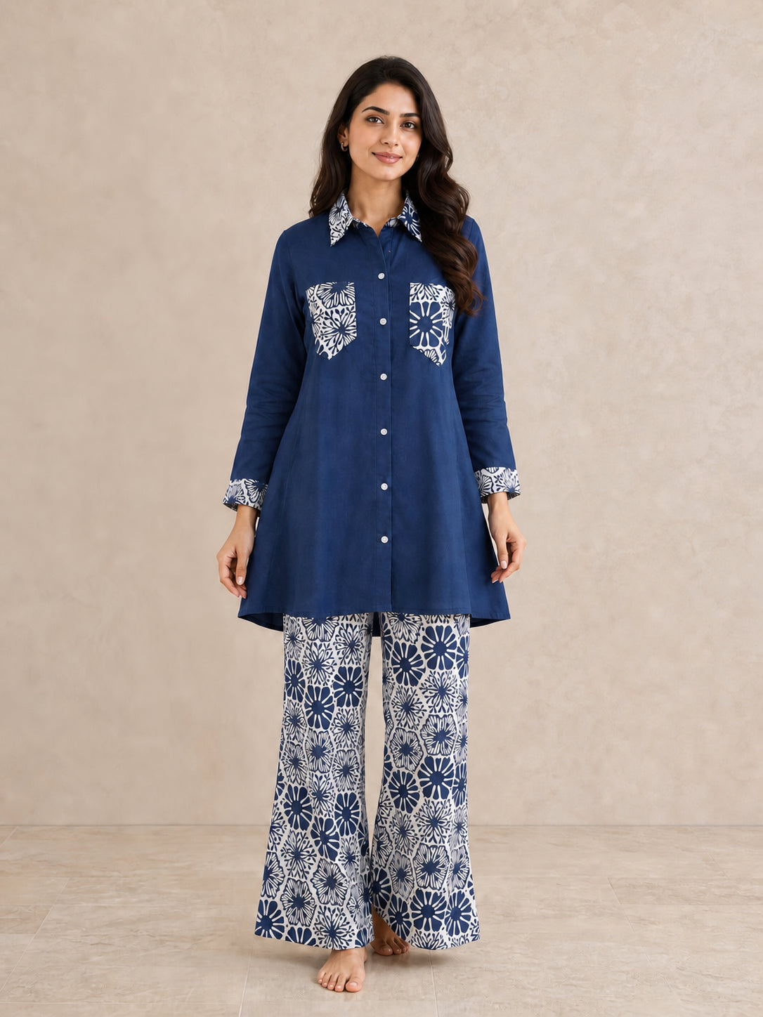Peachmode Blue Cotton Flex Top Bottom Set - Image 2