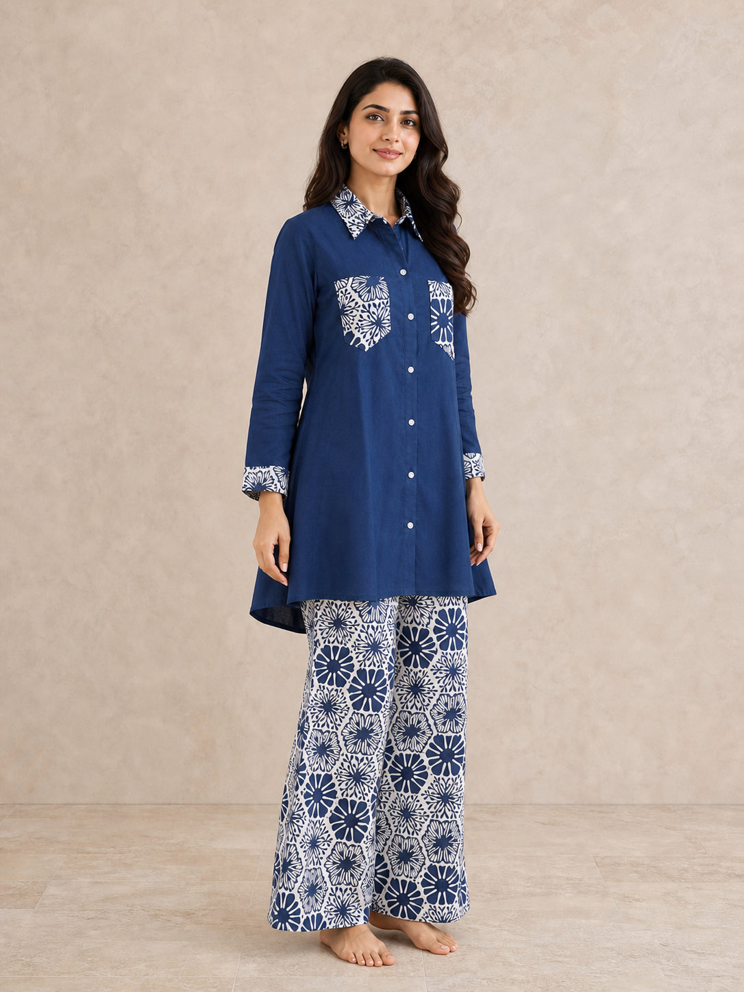 Peachmode Blue Cotton Flex Top Bottom Set - Image 3
