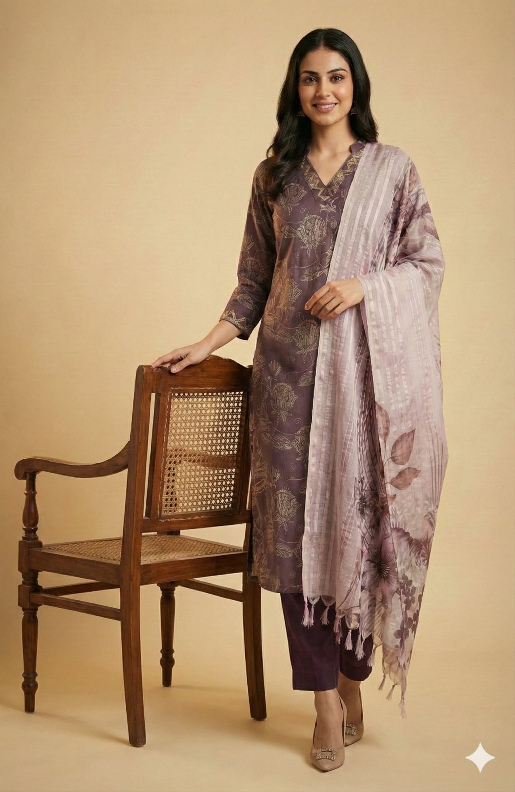 Dark Lavender Viscose Straight-Cut Salwar Suit Adorned with Graceful Floral Prints - Image 4