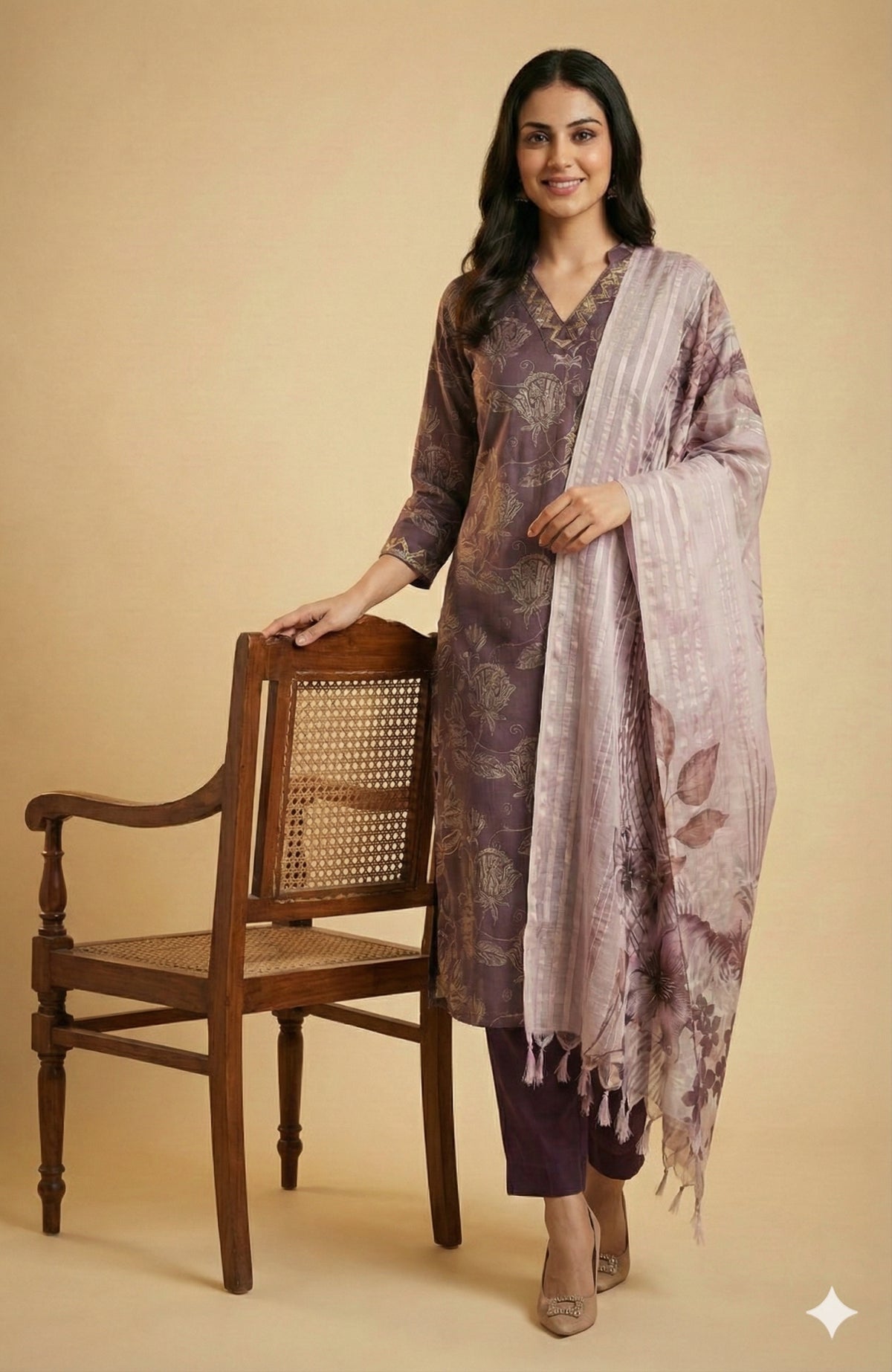 Dark Lavender Viscose Straight-Cut Salwar Suit Adorned with Graceful Floral Prints - Image 4