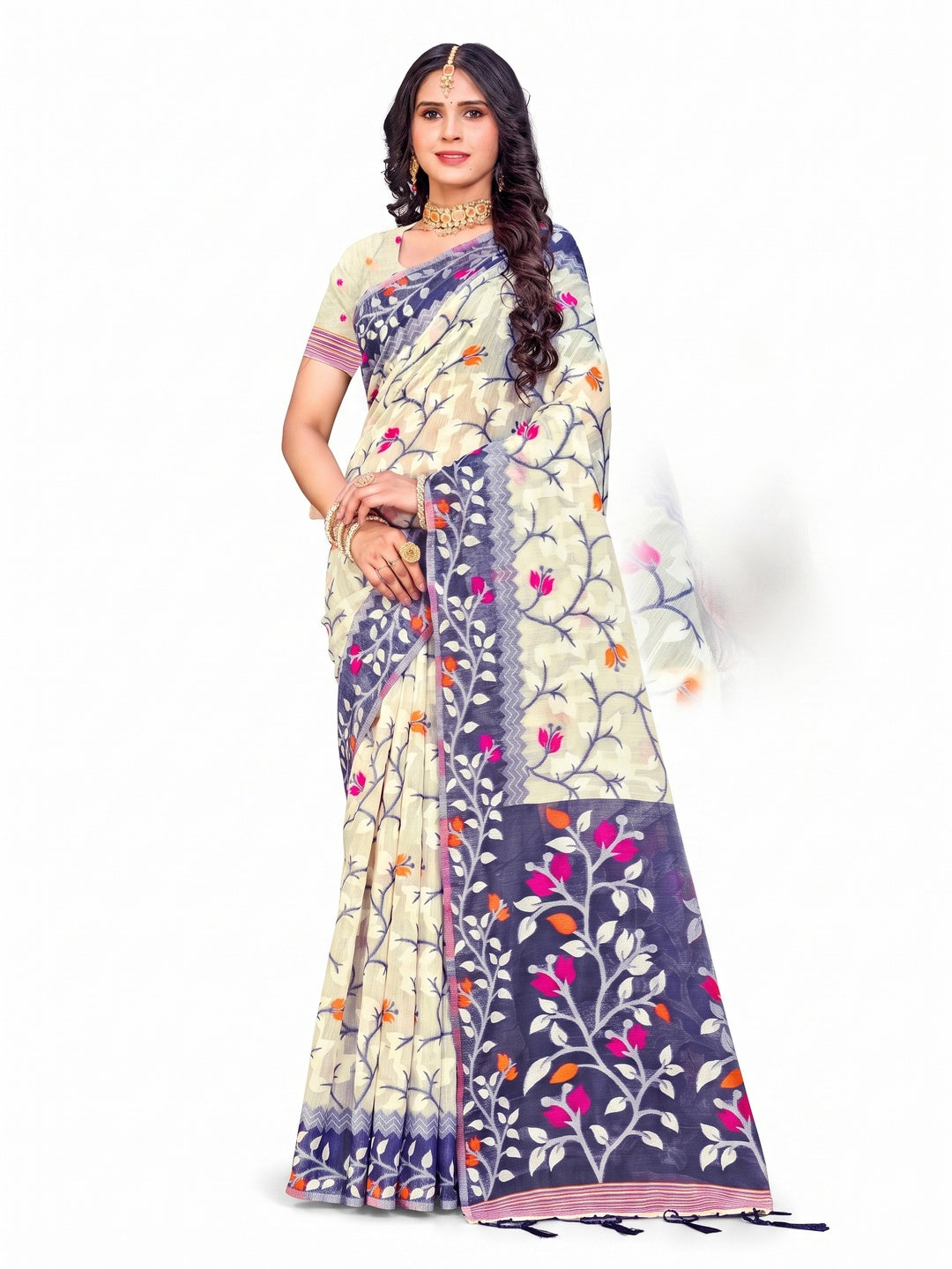 Peachmode Violet Cotton Blend Saree - Image 4
