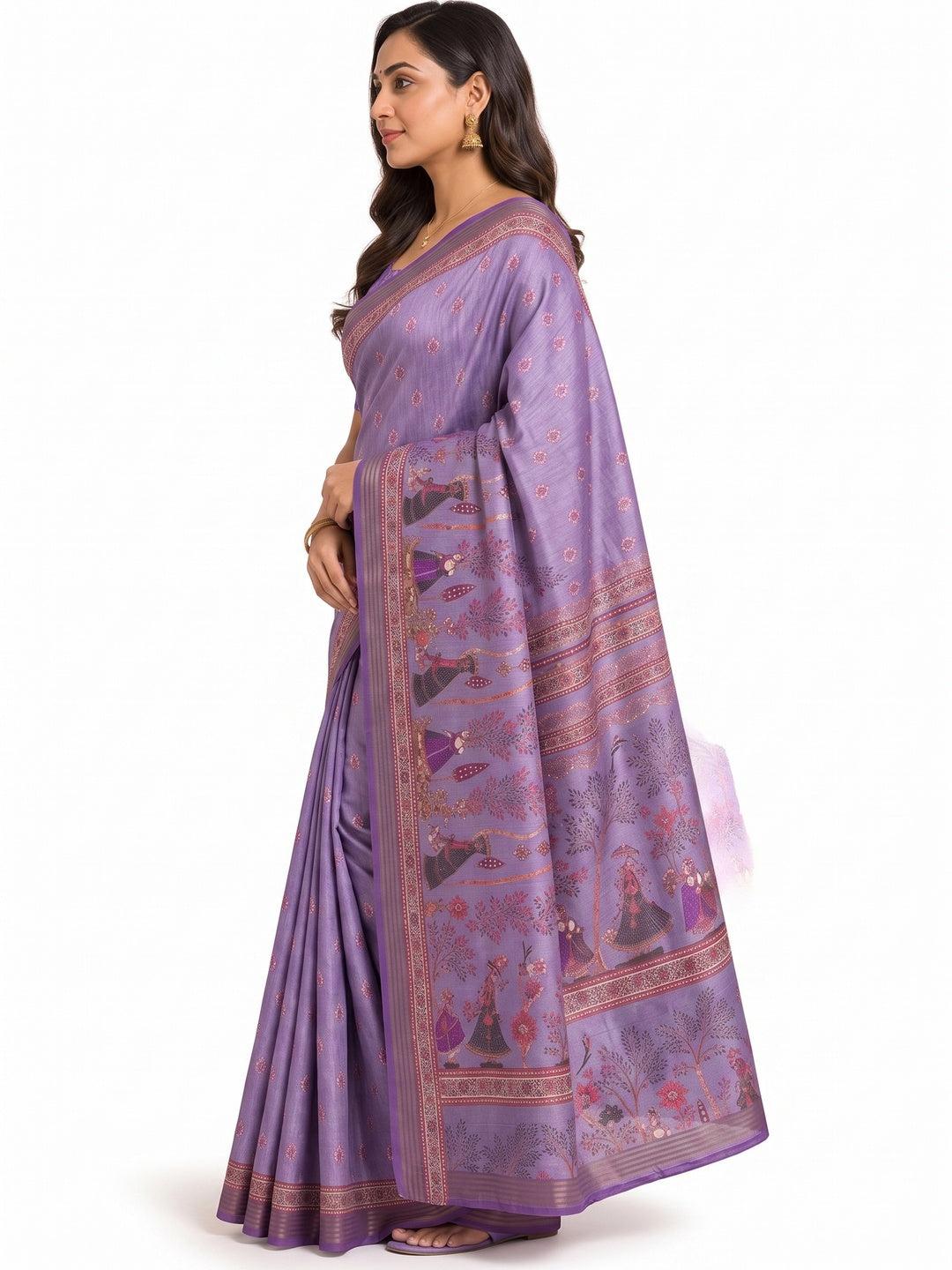 Peachmode Lavender Cotton Silk Digital Printed Saree - Image 6