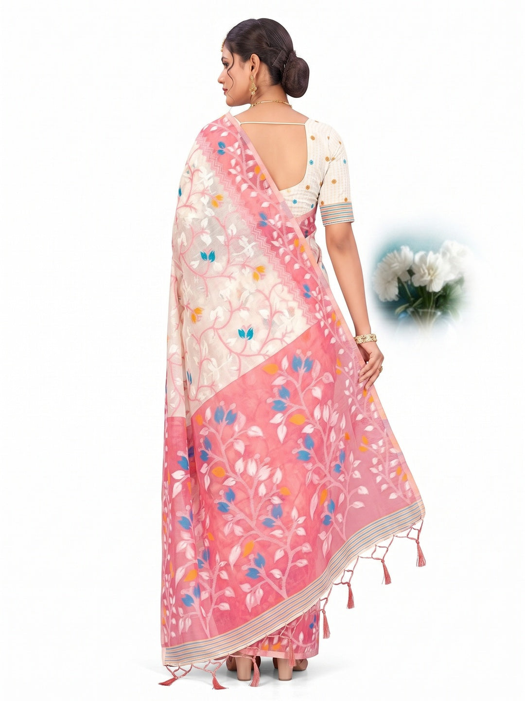 Peachmode Pink Cotton Blend Kashish Saree - Image 5