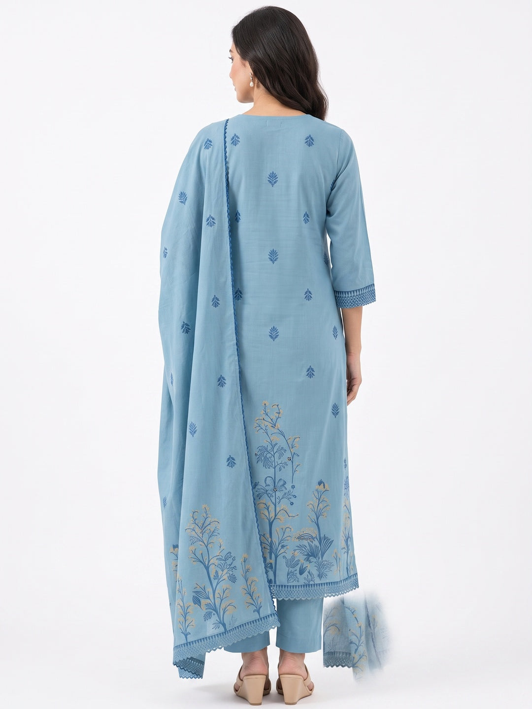 Blue Jamdani Embroidered Salwar Suit Set - Image 5