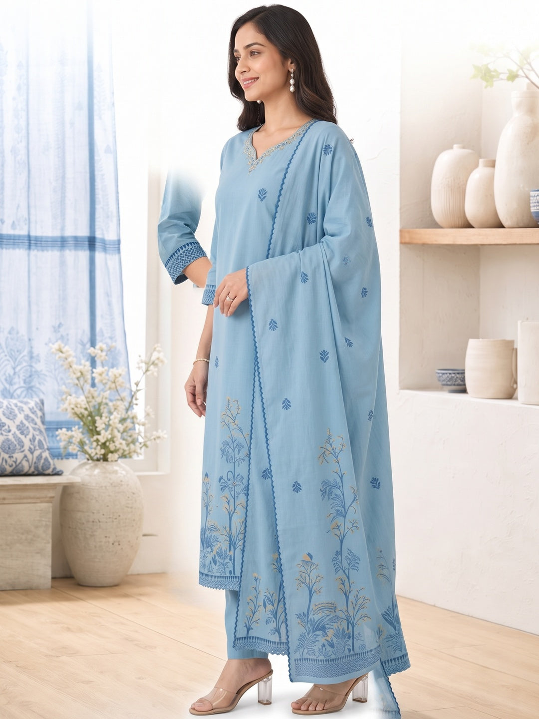 Blue Jamdani Embroidered Salwar Suit Set - Image 6