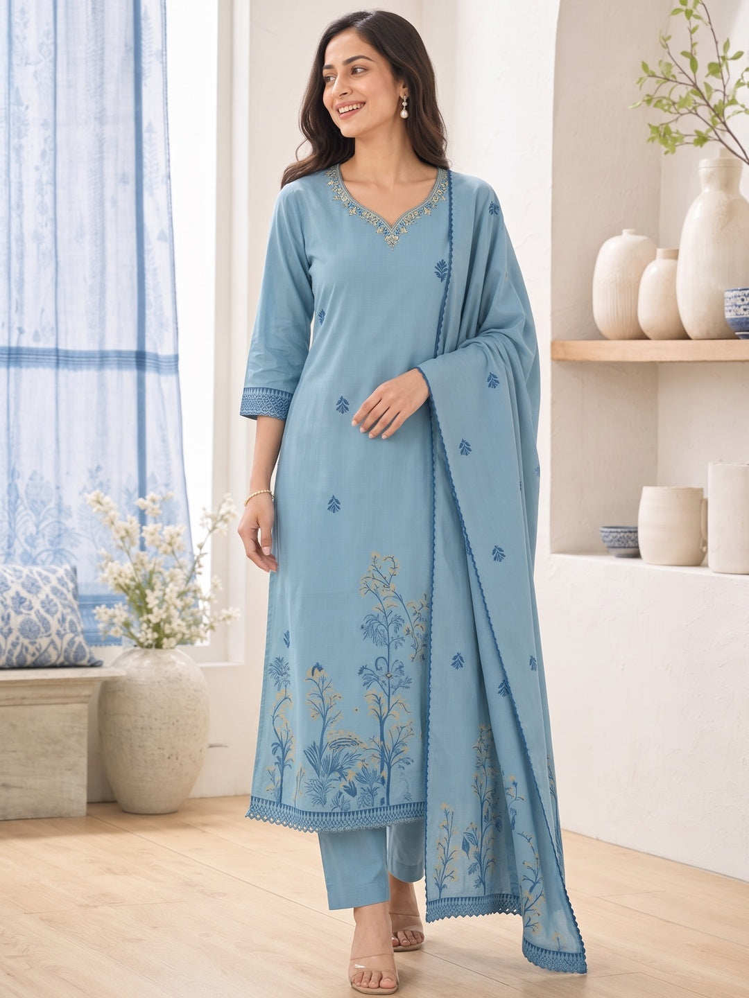 Blue Jamdani Embroidered Salwar Suit Set - Image 7
