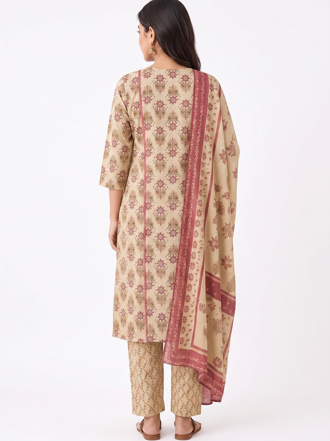 Cream Pure Cotton Printed Salwar Suit Set - Image 5