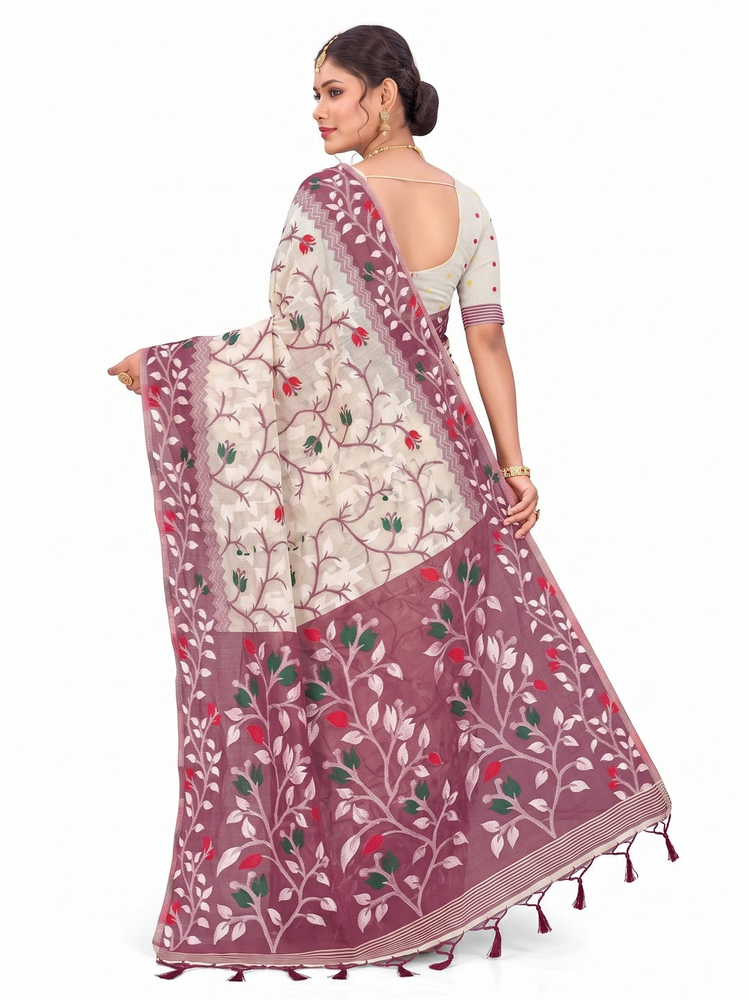 Peachmode Purple Cotton Blend Kashish Saree - Image 5