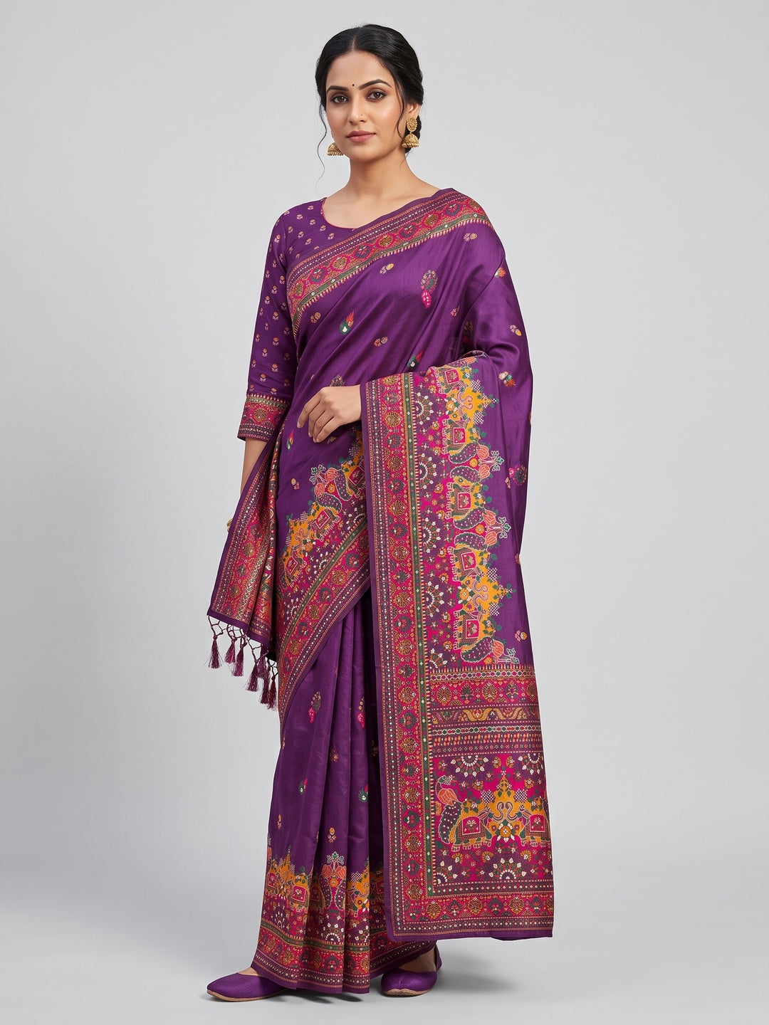 Purple Pashmina Silk Weaving Saree Designed in Classic Rajwadi Style for Festive Wear - Image 1