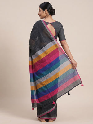 Multicolor Soft Linen Saree with Artistic Print - Image 2