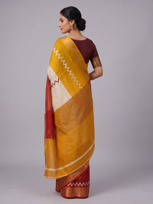 Elegant Red & Mustard Striped Weaving Georgette Saree Enhanced With Zig Zag Print Work - Image 2