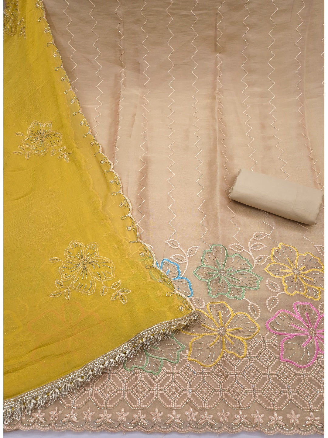 Peachmode Chikoo Yellow 11718 Unstitched Dress Material - Image 4