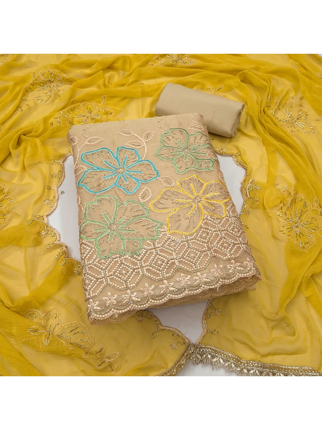 Peachmode Chikoo Yellow 11718 Unstitched Dress Material - Image 5