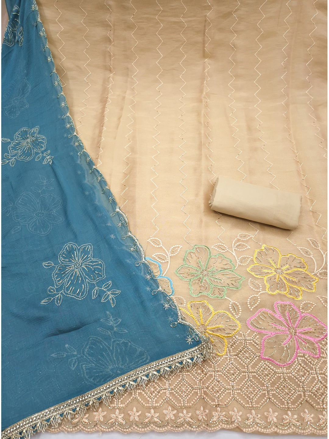 Peachmode Chikoo Blue 11718 Unstitched Dress Material - Image 4