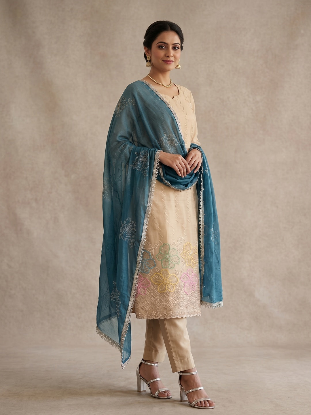 Peachmode Chikoo Blue 11718 Unstitched Dress Material - Image 2