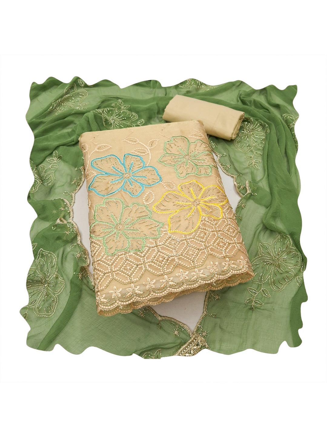 Peachmode Chikoo Green 11718 Unstitched Dress Material - Image 1