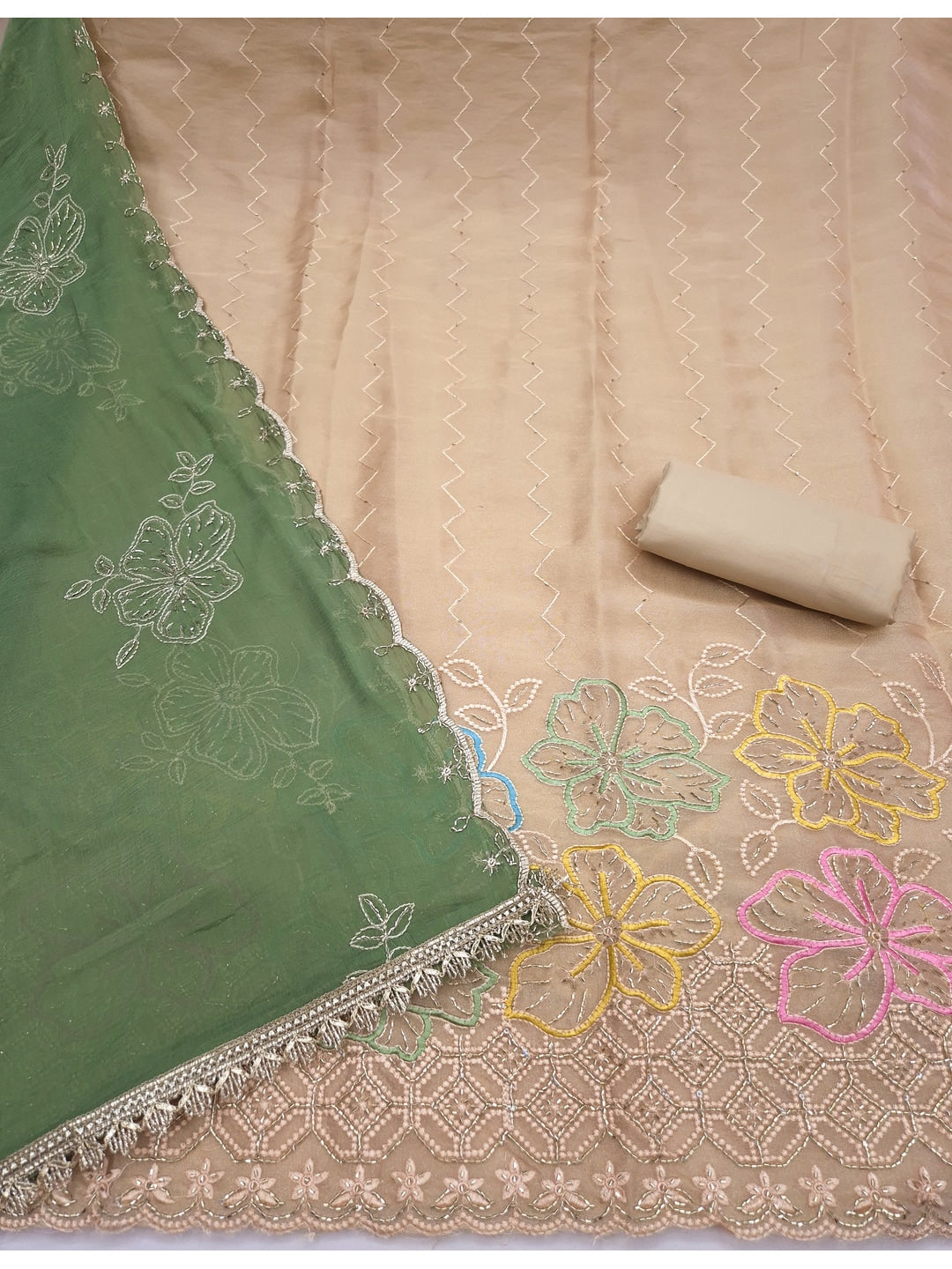 Peachmode Chikoo Green 11718 Unstitched Dress Material - Image 4