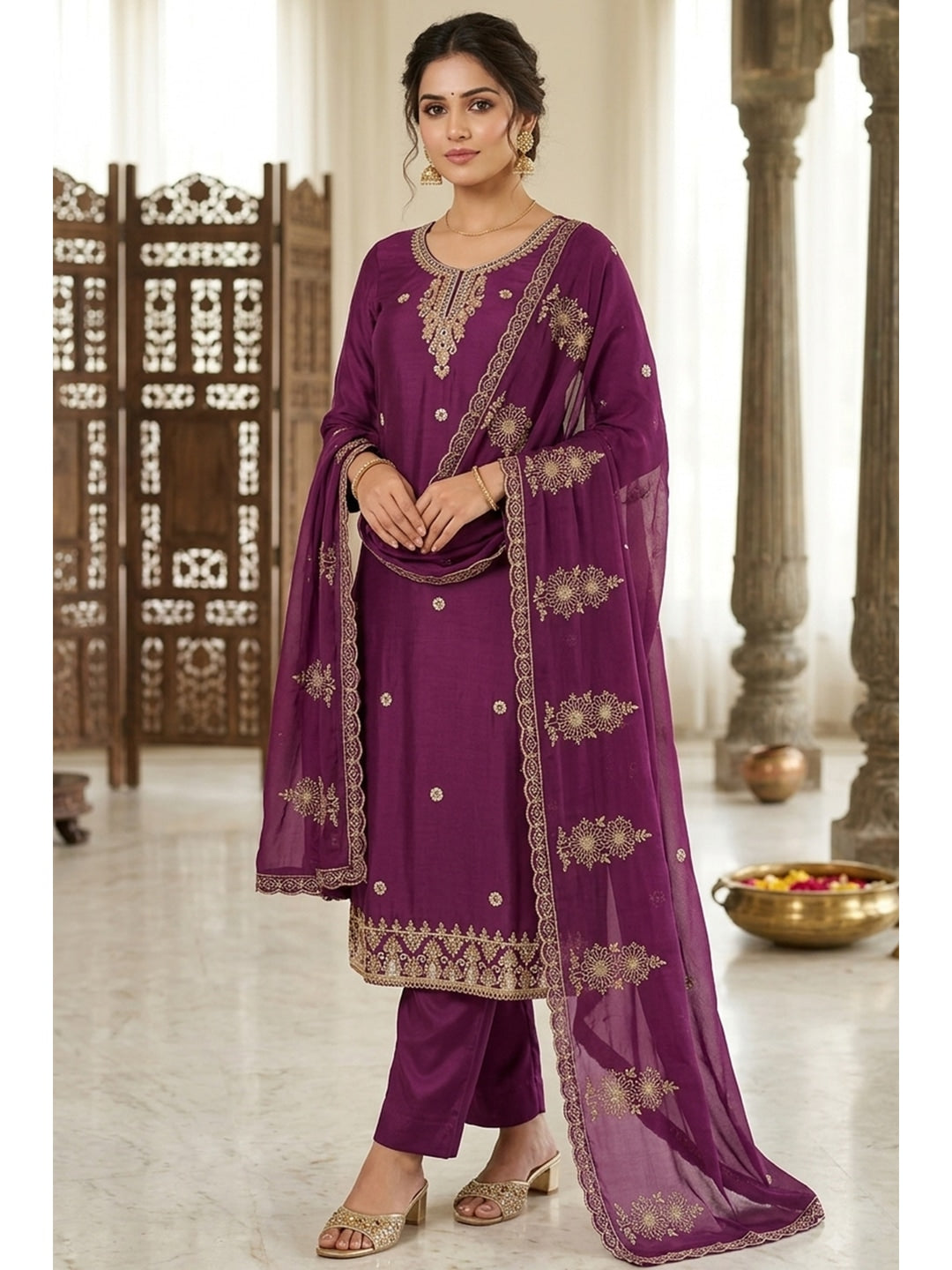 Peachmode Purple 11719 Unstitched Dress Material - Image 3